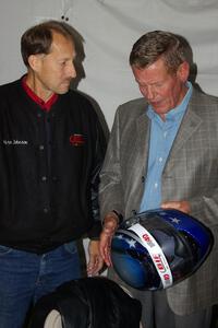 Herm Johnson gives Bobby Unser a helmet to commemorate BIR's 40th Anniversary. (3)