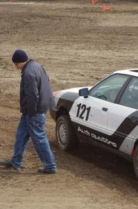 Will Cammack walks away from Frank Buntzen's M4 Audi Quattro as it leaves the start