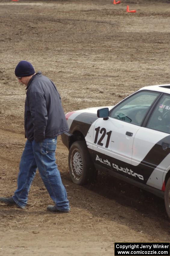 Will Cammack walks away from Frank Buntzen's M4 Audi Quattro as it leaves the start