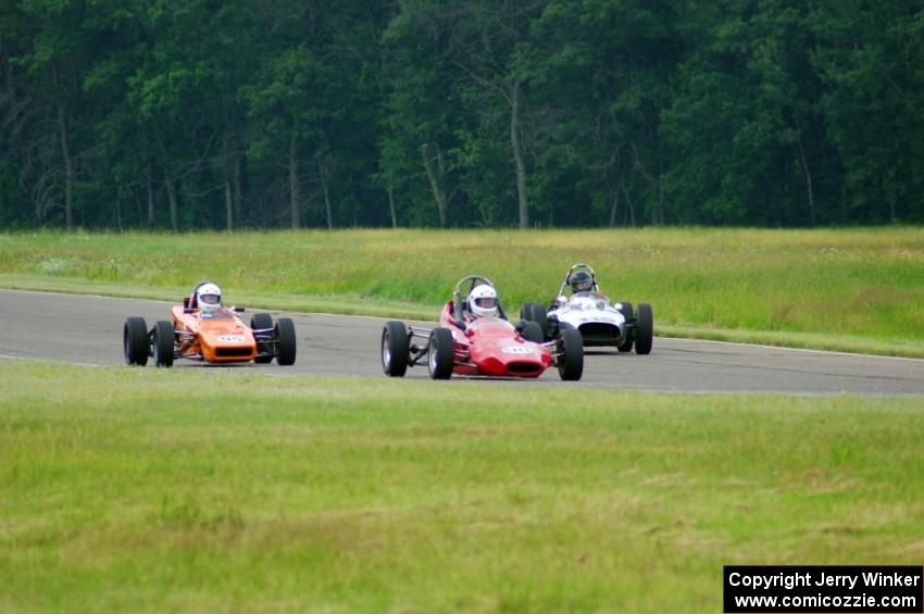 L to R) Rich Stadther's Dulon LD9 Formula Ford, Jeff Ingebrigtson's Caldwell D9 Formula Ford, John Hertsgaard's Formula Jr.