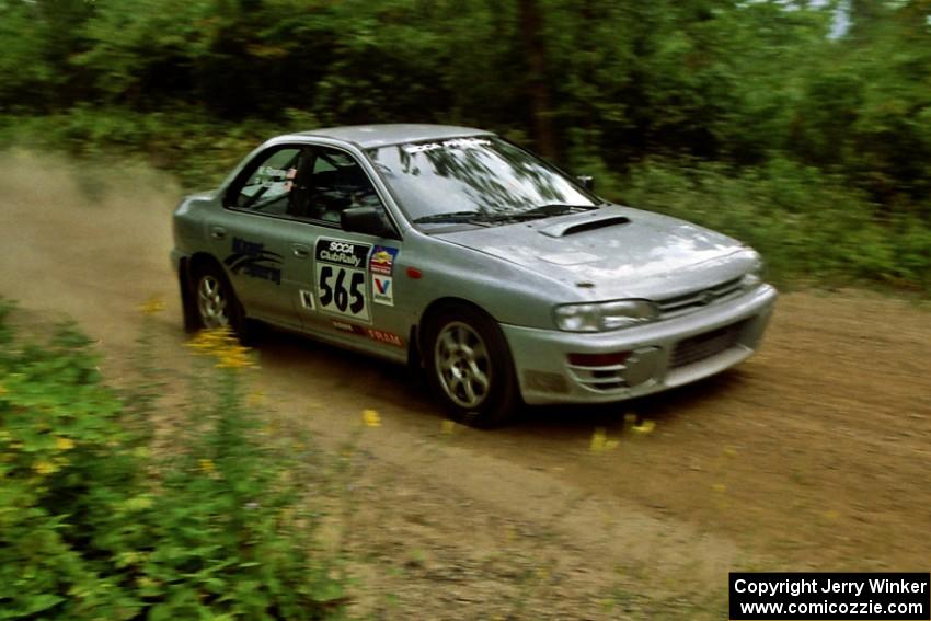 Russ Hodges / Mike Rossey Subaru WRX on Halverson Lake, SS1.