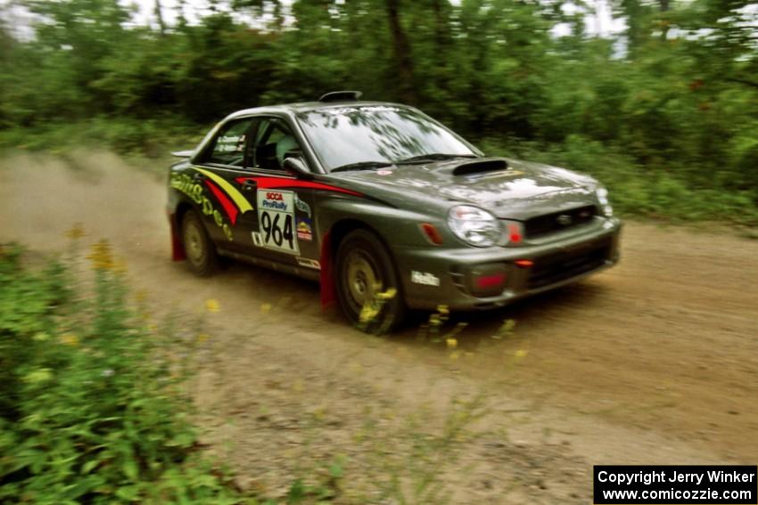 Dave Anton / Andrew Coombs Subaru WRX on Halverson Lake, SS1.