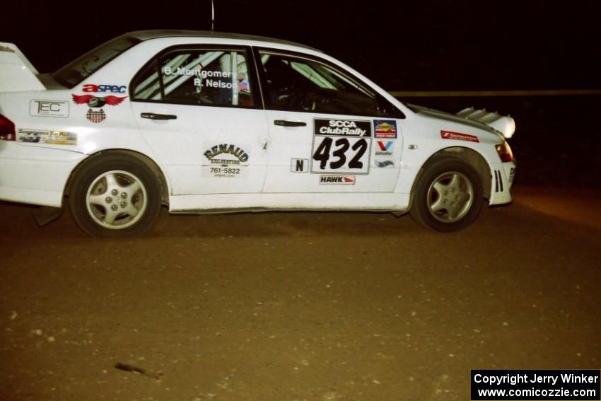 Ron Nelson / Bill Montgomery Mitsubishi Lancer Evo VII at night on SS8, Flying Finnish.