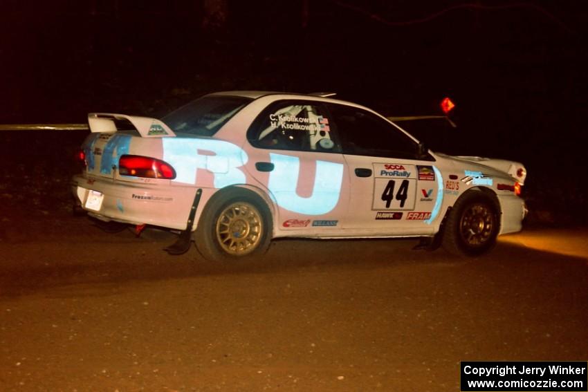 Henry Krolikowski / Cindy Krolikowski Subaru WRX at night on SS8, Flying Finnish.