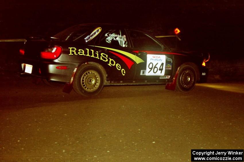 Dave Anton / Andrew Coombs Subaru WRX STi at night on SS8, Flying Finnish.