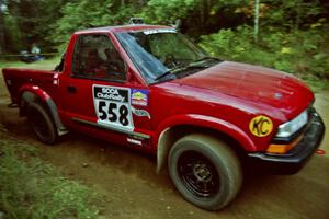 Jim Cox / Richard Donovan Chevy S-10 at a 90-right on SS13, Indian Creek.