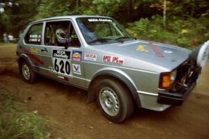 Chris Wilke / Mike Wren VW Rabbit at a 90-right on SS13, Indian Creek.