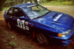 Bob Olson / Ryan Johnson Subaru Impreza 2.5RS at a 90-right on SS13, Indian Creek.