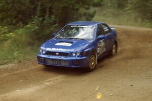 Josh Chang / Jeff Cruzan Subaru WRX at a 90-right on SS13, Indian Creek.