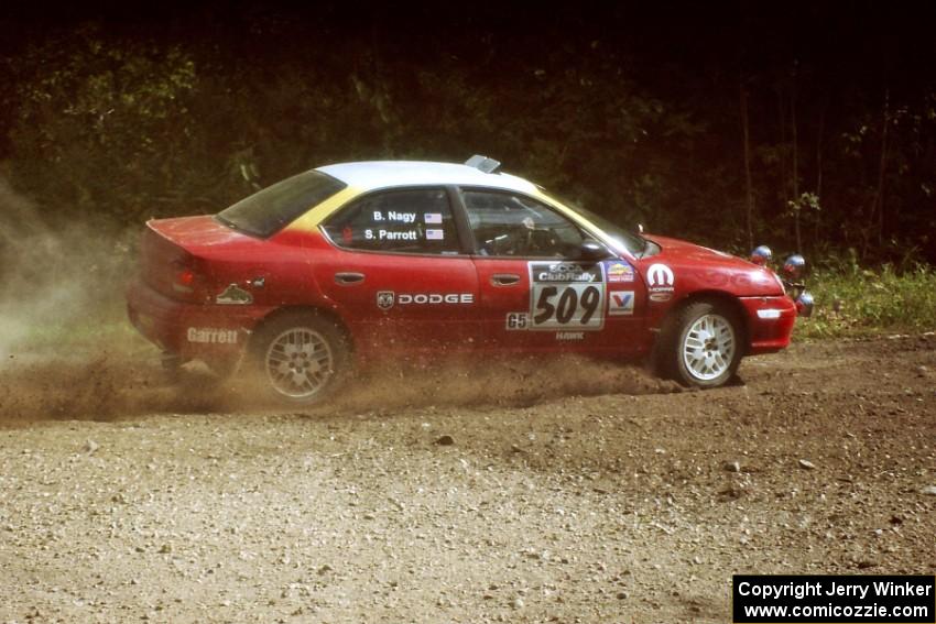 Scott Parrott / Breon Nagy Dodge Neon at the SS9 (Heart Lake) spectator area.