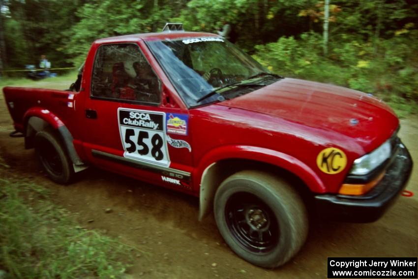 Jim Cox / Richard Donovan Chevy S-10 at a 90-right on SS13, Indian Creek.