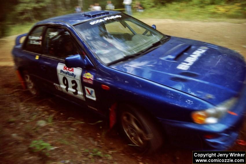 Bob Olson / Ryan Johnson Subaru Impreza 2.5RS at a 90-right on SS13, Indian Creek.