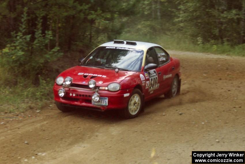 Scott Parrott / Breon Nagy Dodge Neon at a 90-right on SS13, Indian Creek.