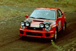 Matthew Johnson / Marc Goldfarb Subaru WRX near the start of SS1, Herman.