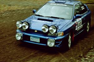 Bob Olson / Rebecca Greek Subaru Impreza 2.5RS near the start of SS1, Herman.