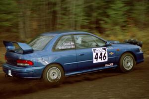 Justin Wollerman / Brian Scott Subaru Impreza 2.5RS near the start of SS1, Herman.