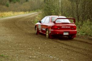 Erik Schmidt / Larry Schmidt Subaru Impreza near the start of SS1, Herman.