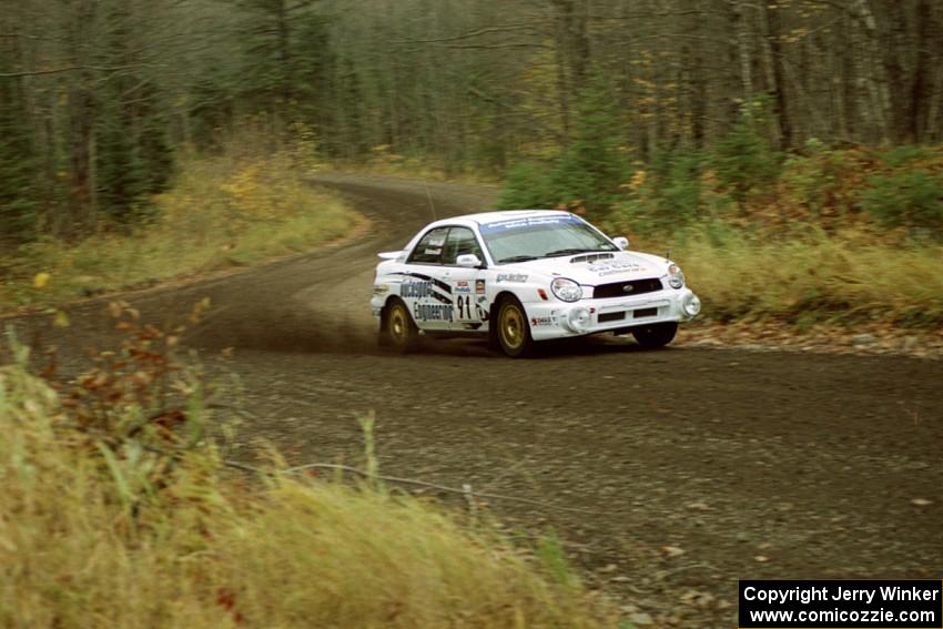 Jonathan Bottoms / Carolyn Bosley Subaru WRX near the start of SS1, Herman.