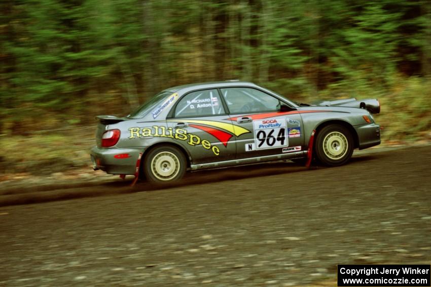 Dave Anton / Nathalie Richard Subaru WRX STi near the start of SS1, Herman.