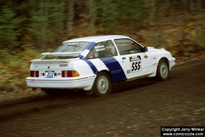 Colin McCleery / Nancy McCleery Ford Merkur XR4Ti near the start of SS1, Herman.