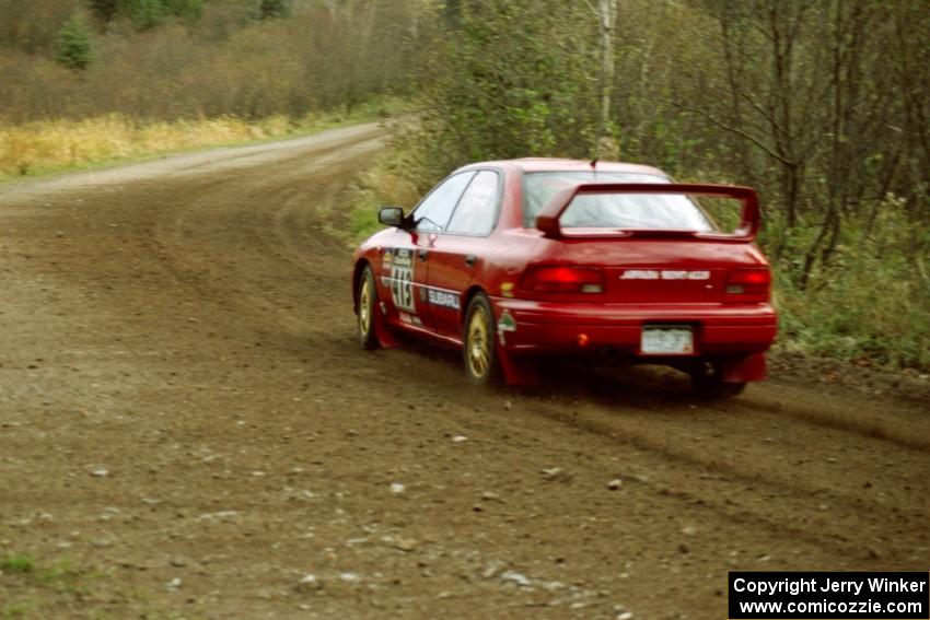 Erik Schmidt / Larry Schmidt Subaru Impreza near the start of SS1, Herman.