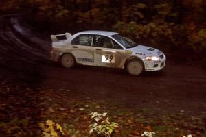 Matt Iorio / Philip Ho Mtsubishi Lancer Evo VII at the first corner of SS15, Gratiot Lake II.