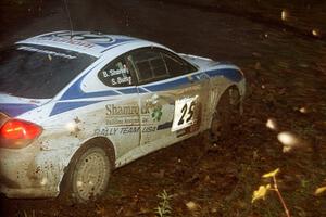 Seamus Burke / Brian Sharkey Hyundai Tiburon slides off at the first corner of SS15, Gratiot Lake II.