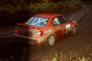 Matthew Johnson / Marc Goldfarb Subaru WRX at the first corner of SS15, Gratiot Lake II.