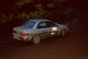 Russ Hodges / Mike Rossey Subaru WRX at the first corner of SS15, Gratiot Lake II.