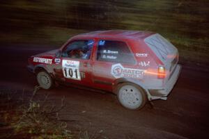 Mark Brown / Ole Holter VW GTI at the first corner of SS15, Gratiot Lake II.