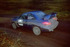 Justin Wollerman / Brian Scott Subaru Impreza 2.5RS at the first corner of SS15, Gratiot Lake II.