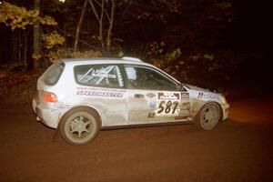 Matt Johnston / John Atsma Honda Civic at the first corner of SS15, Gratiot Lake II.