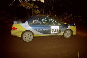 Joan Hoskinson / Adrian Wintle Subaru Impreza 2.5RS at the first corner of SS15, Gratiot Lake II.