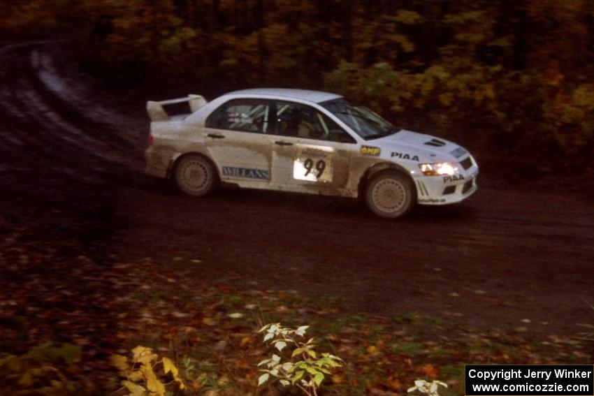 Matt Iorio / Philip Ho Mtsubishi Lancer Evo VII at the first corner of SS15, Gratiot Lake II.