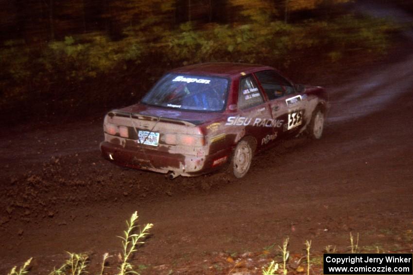 Silas Himes / Jake Himes Nissan Sentra SE-R at the first corner of SS15, Gratiot Lake II.