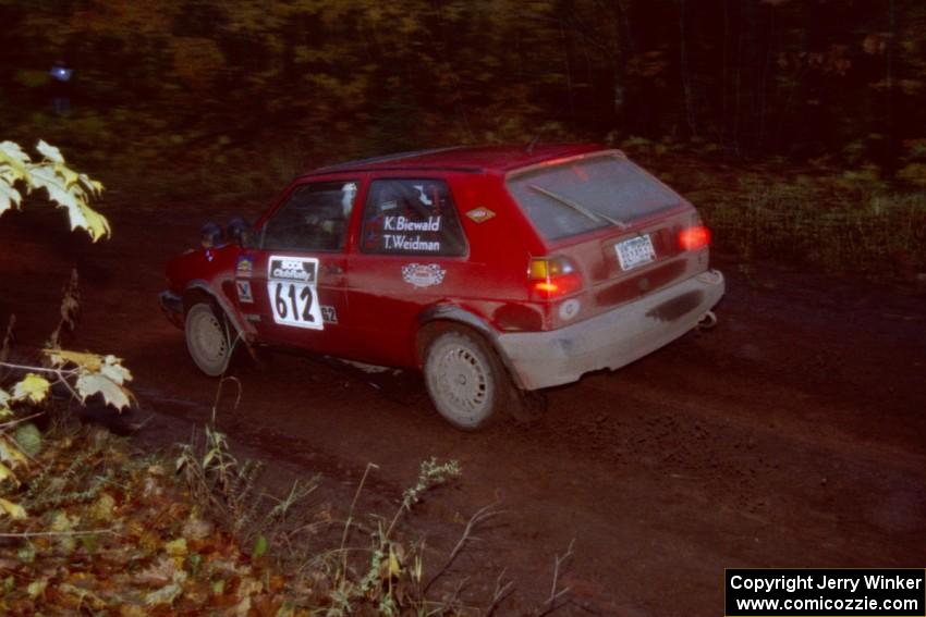 Karl Biewald / Ted Weidman VW GTI at the first corner of SS15, Gratiot Lake II.