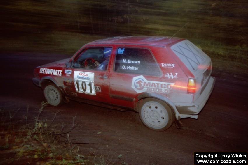 Mark Brown / Ole Holter VW GTI at the first corner of SS15, Gratiot Lake II.