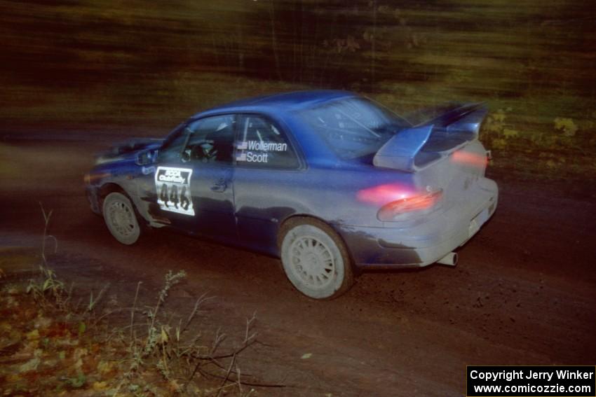 Justin Wollerman / Brian Scott Subaru Impreza 2.5RS at the first corner of SS15, Gratiot Lake II.