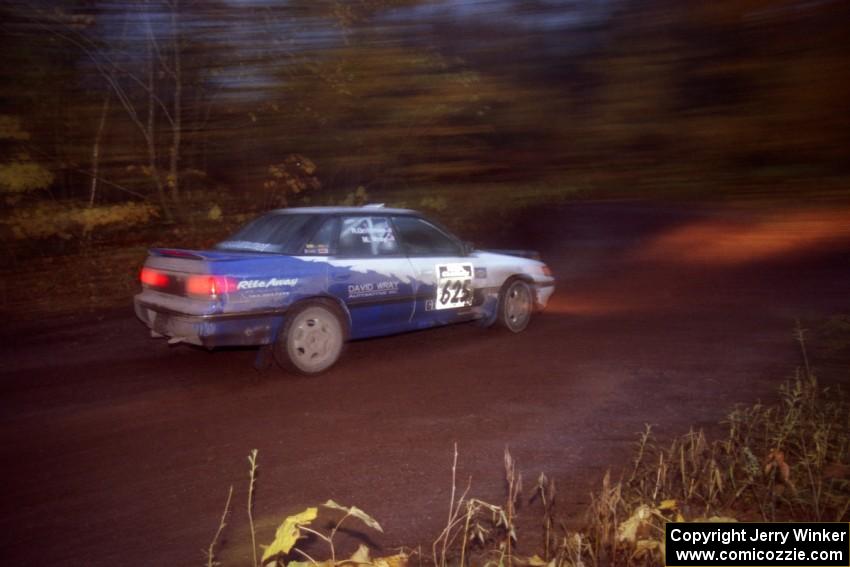 Mike Wray / Ryan Grittman Subaru Legacy Turbo at the first corner of SS15, Gratiot Lake II.