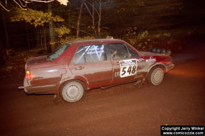 Matt Bushore / Andy Bushore VW Jetta at the first corner of SS15, Gratiot Lake II.