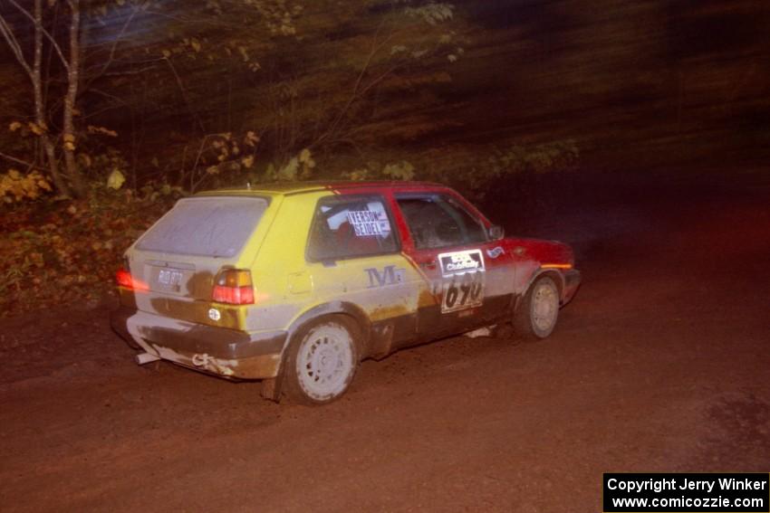 Carl Seidel / Eric Iverson VW GTI at the first corner of SS15, Gratiot Lake II.