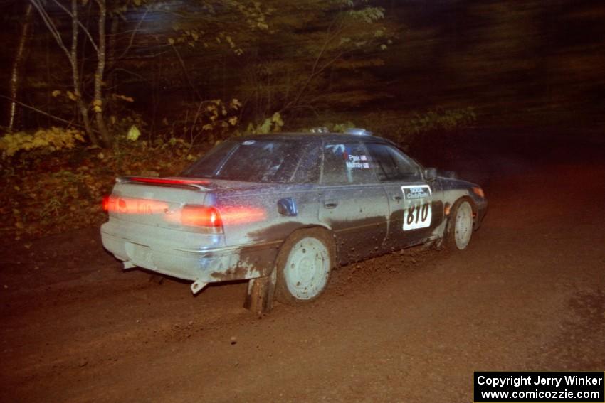 Erick Murray / Barry Ptak Subaru Legacy at the first corner of SS15, Gratiot Lake II.