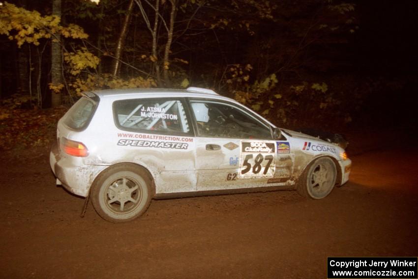 Matt Johnston / John Atsma Honda Civic at the first corner of SS15, Gratiot Lake II.