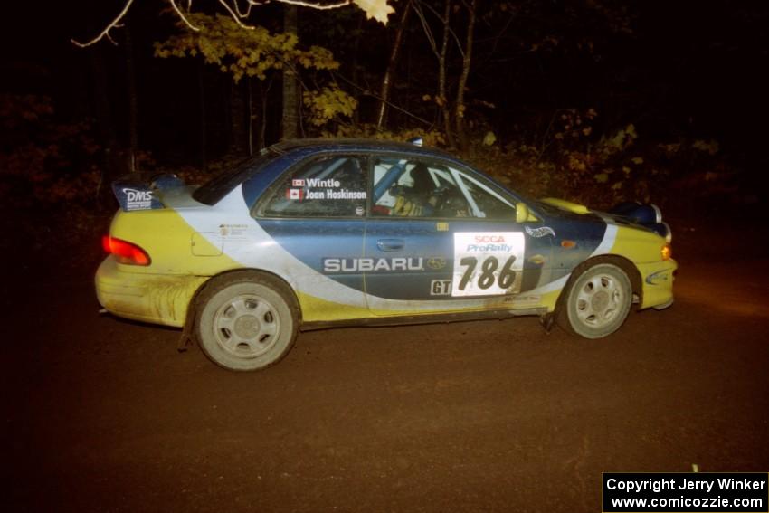 Joan Hoskinson / Adrian Wintle Subaru Impreza 2.5RS at the first corner of SS15, Gratiot Lake II.