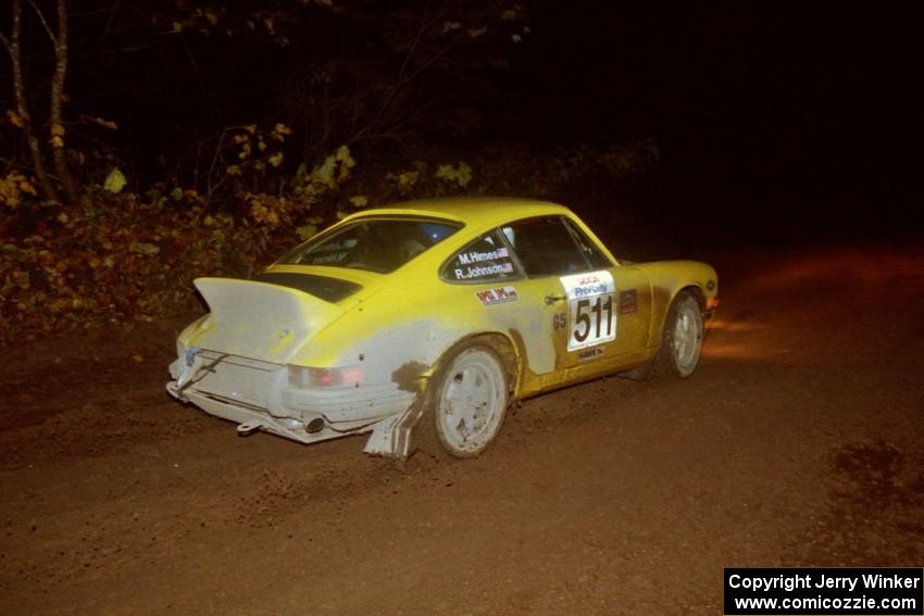 Ryan Johnson / Matt Himes Porsche 911 at the first corner of SS15, Gratiot Lake II.