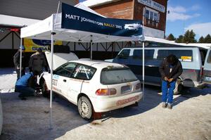 Matt Johnston / Alex Kihurani Honda Civic gets last minute preparations before the rally start in Lewiston.