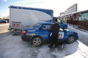 Mark Utecht / Rob Bohn	Subaru WRX gets cleaned prior to the start of the rally.