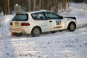 Matt Johnston / Alex Kihurani at a sharp left-hander at the ranch stage in their Honda Civic.