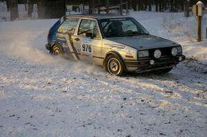 Russ Rosendale / Pete Oppelt VW Golf at a sharp right-hander on the ranch stage.