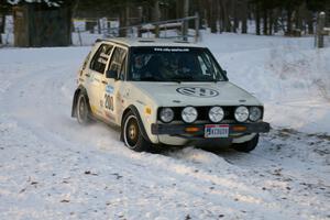 Brett Fairbanks / Chris Greenhouse VW Rabbit at a sharp corner on the ranch stage.